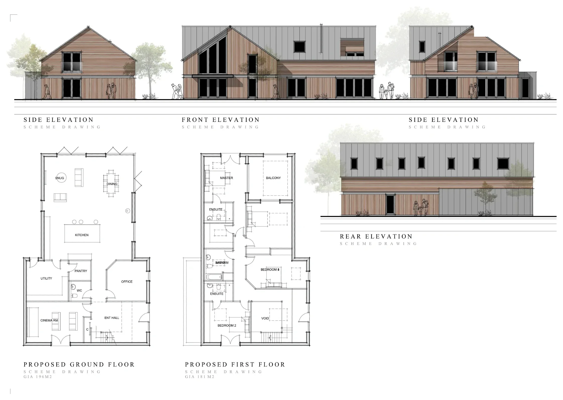 Plans and elevations for house type one at Greenmeadow Quarry Farm