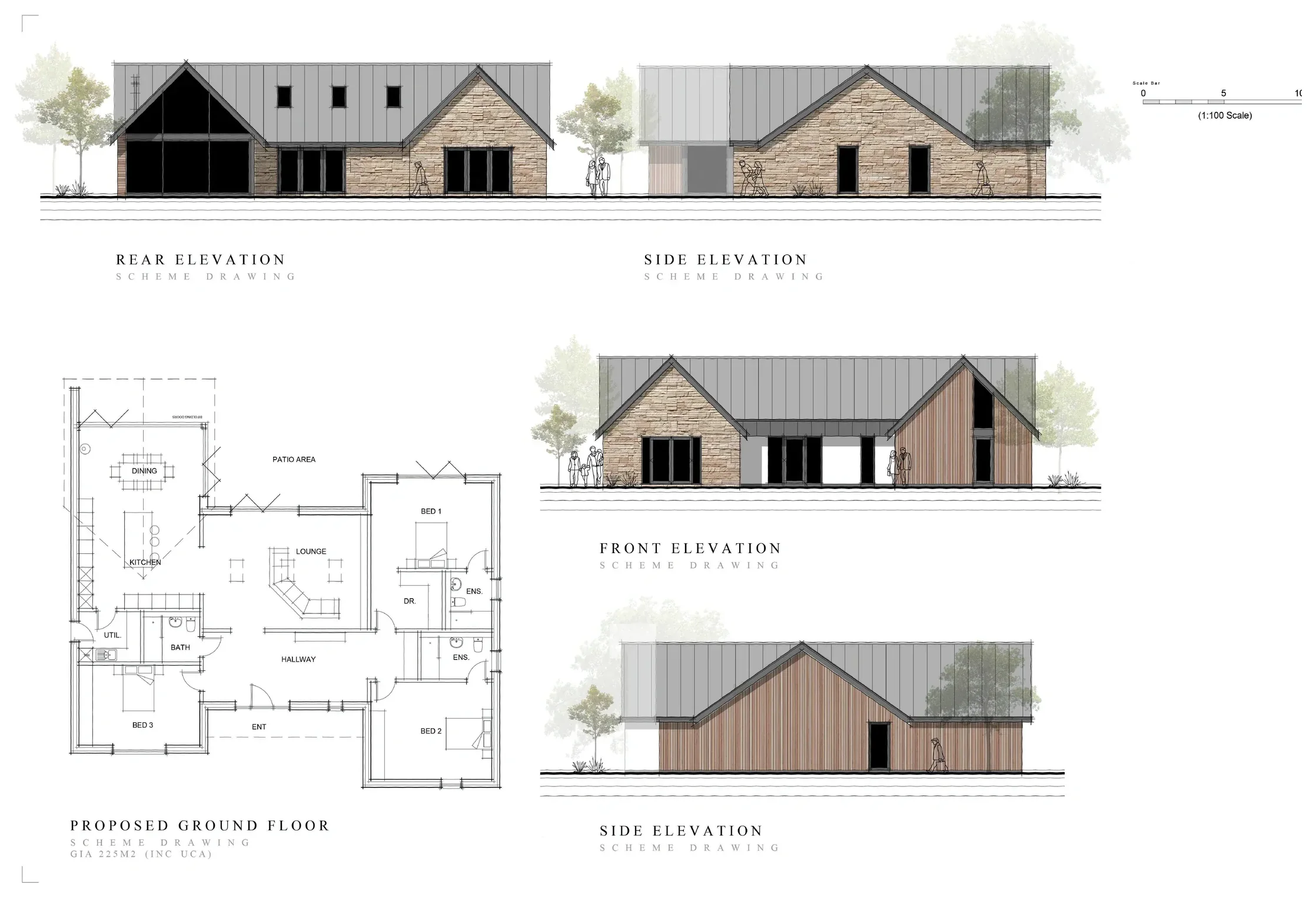 Plans and elevations for house type two at Greenmeadow Quarry Farm