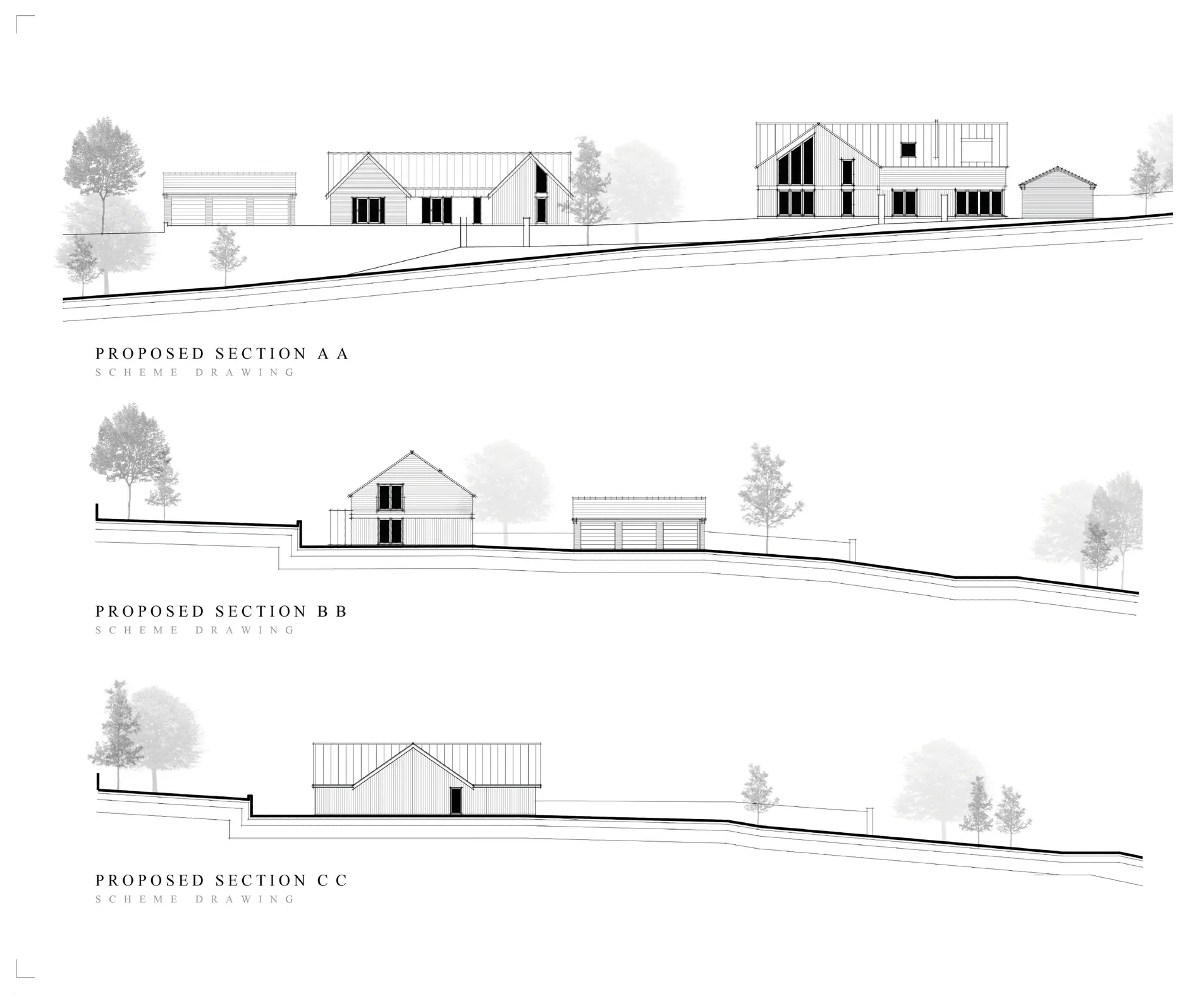 Cross sections through the earlier Greenmeadow Quarry Farm residential scheme