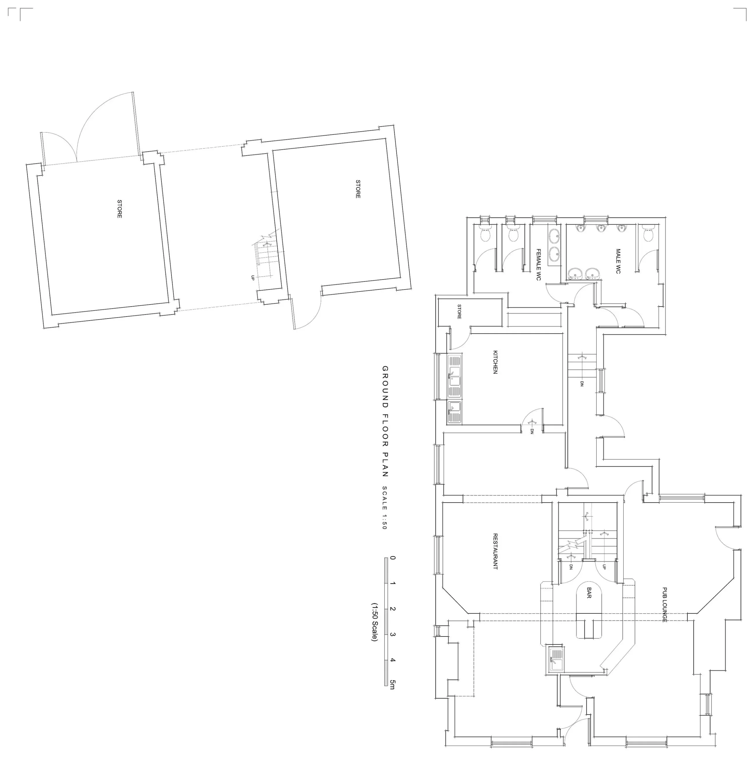 Existing floor plans of the Greyhound Public House