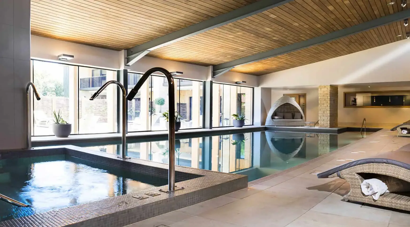 Wide view across the completed swimming pool