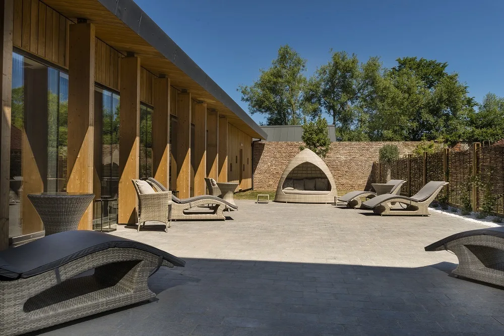 External spa terrace with timber colonnade
