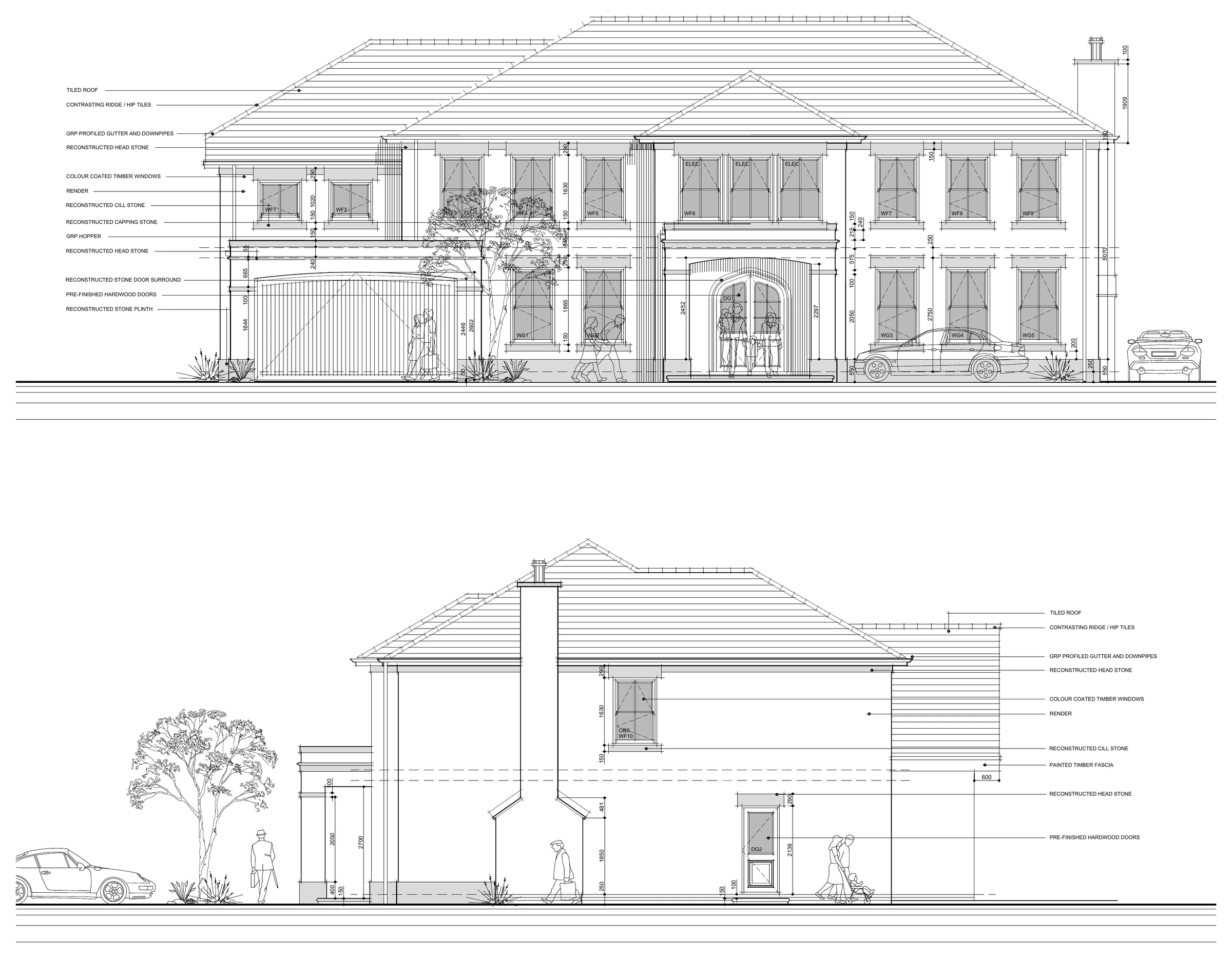 Proposed front and side elevations for 67 Middlefield Lane