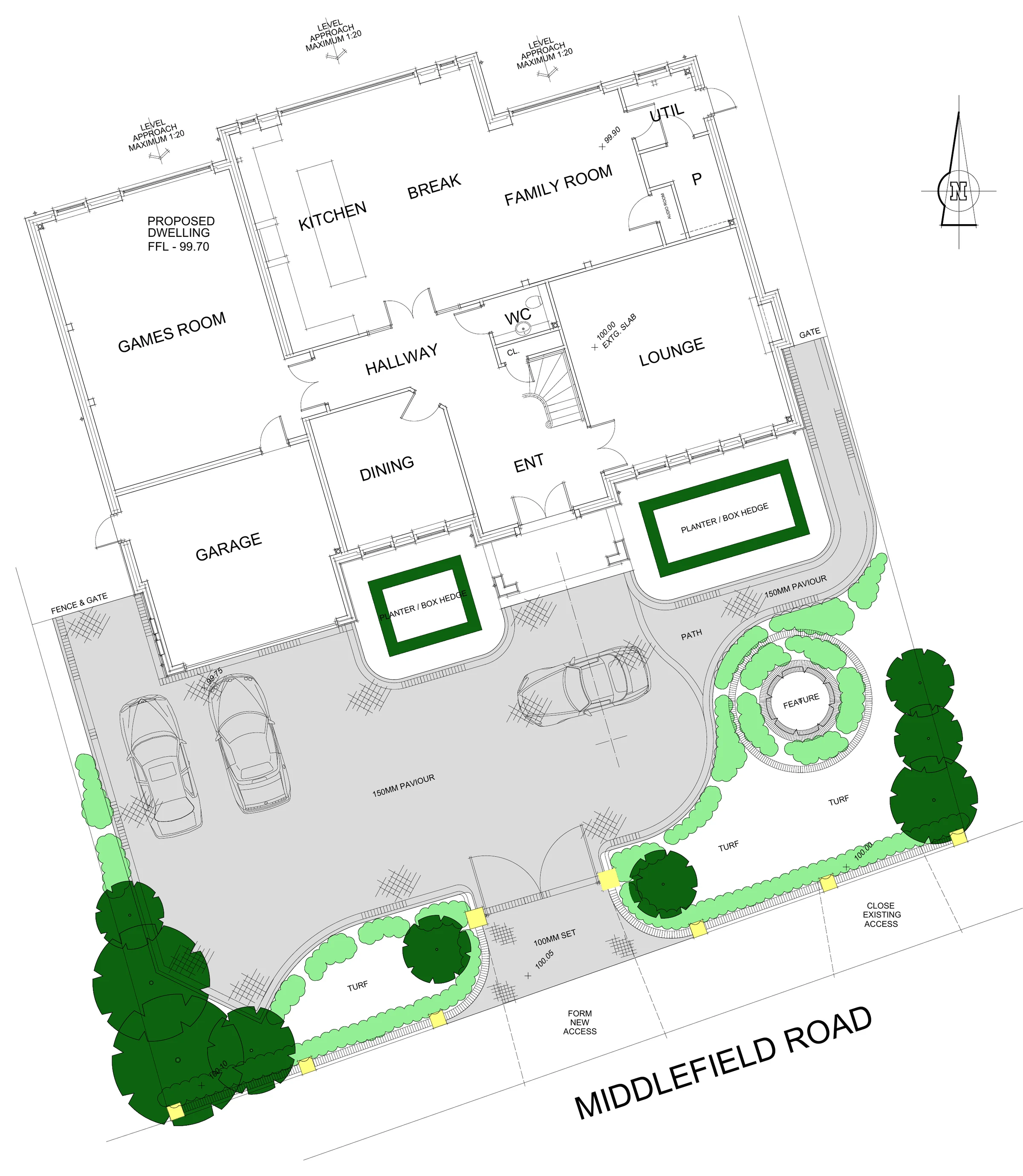 Proposed site plan for the replacement dwelling at 67 Middlefield Lane