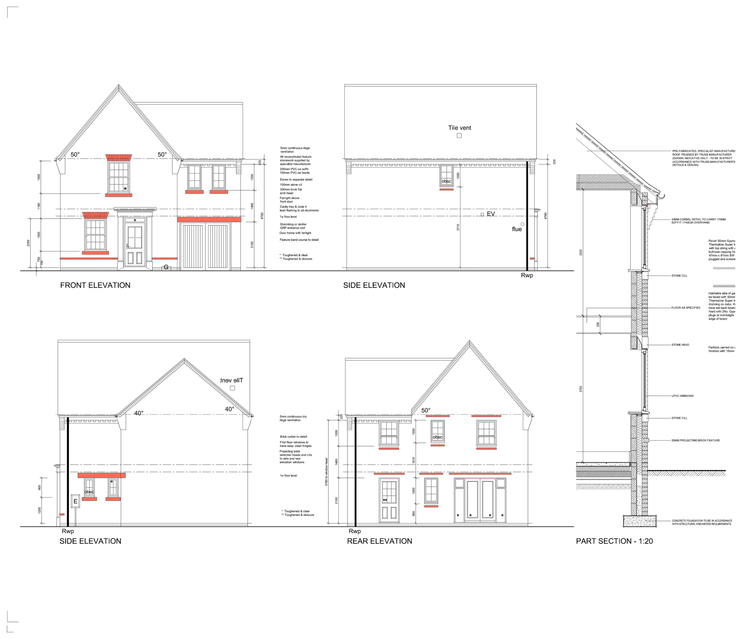 Elevations for four-bedroom house types at Newbridge Crescent