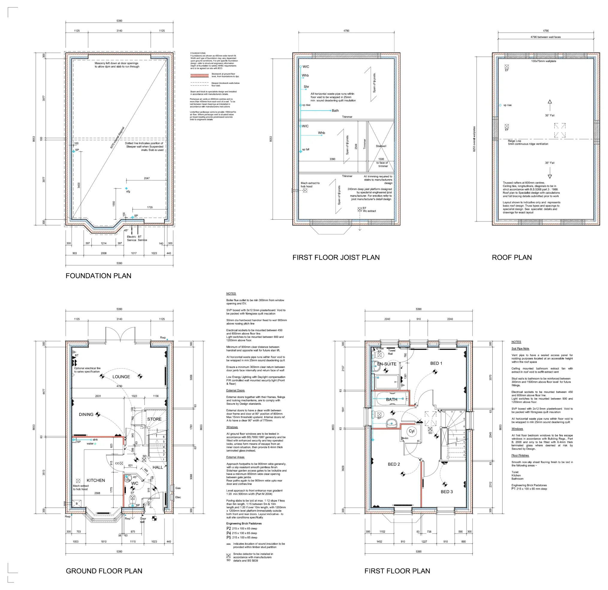 Plans for three-bedroom house types at Newbridge Crescent