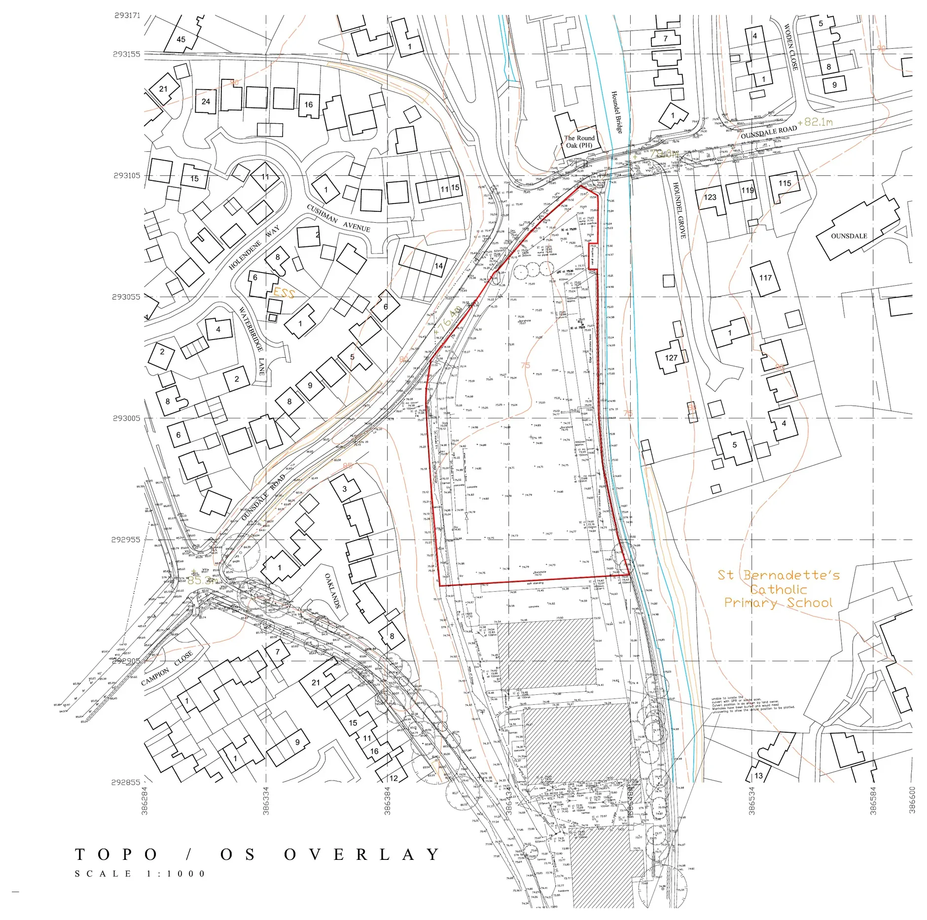 Topographical and Ordnance Survey overlay