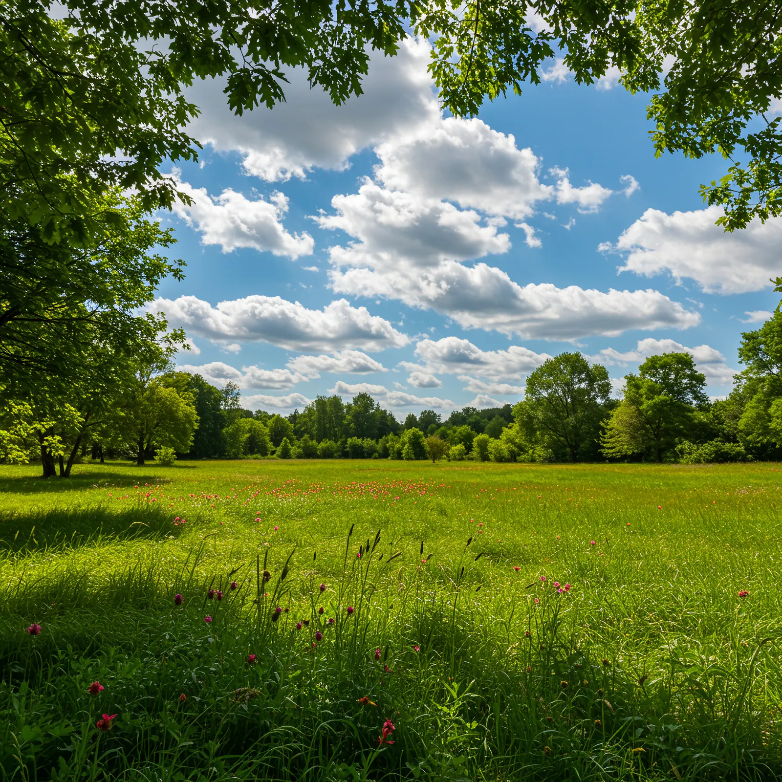 Open meadow bordered by established woodland