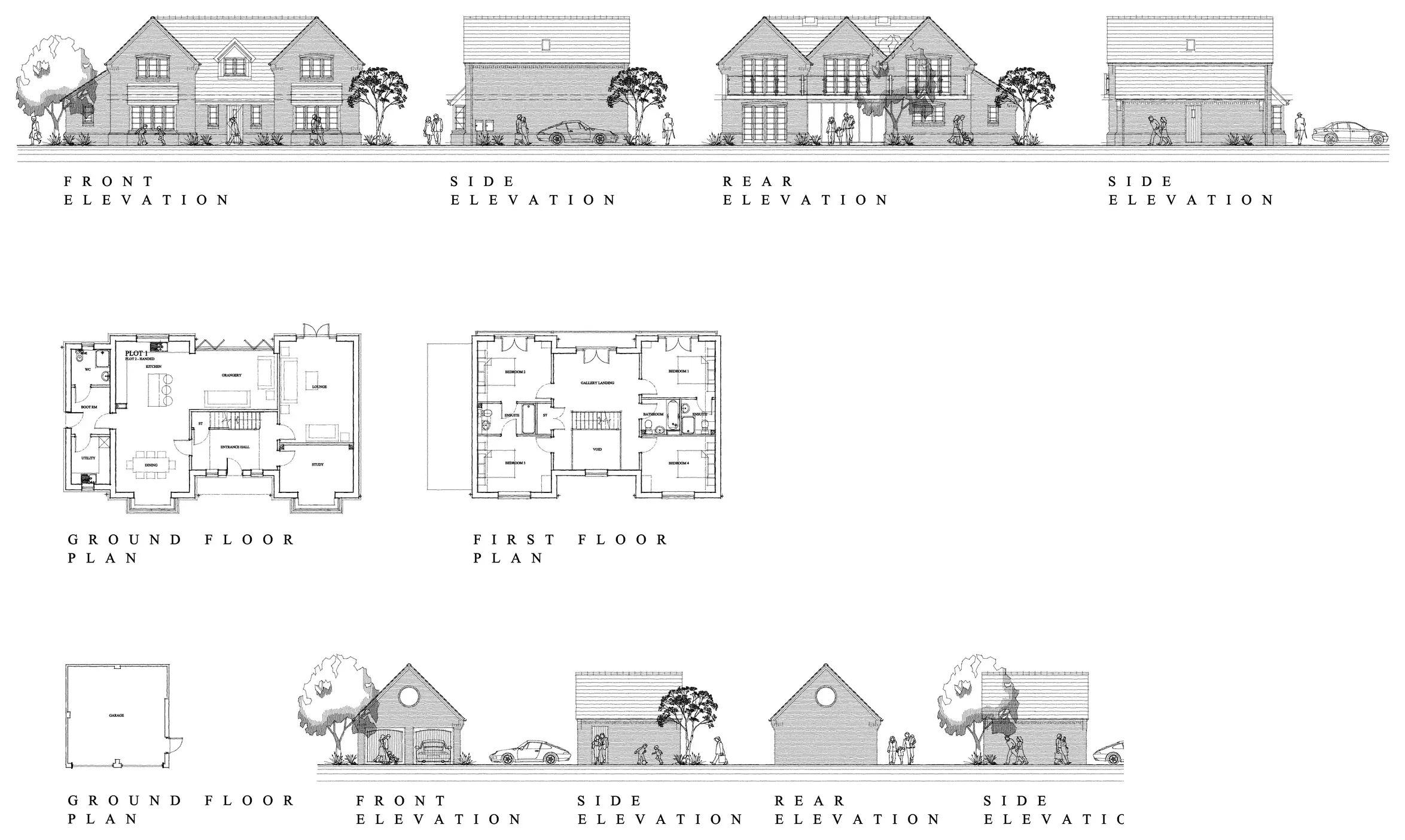 Cropped floor plans and elevations for the Springhill Lane dwelling