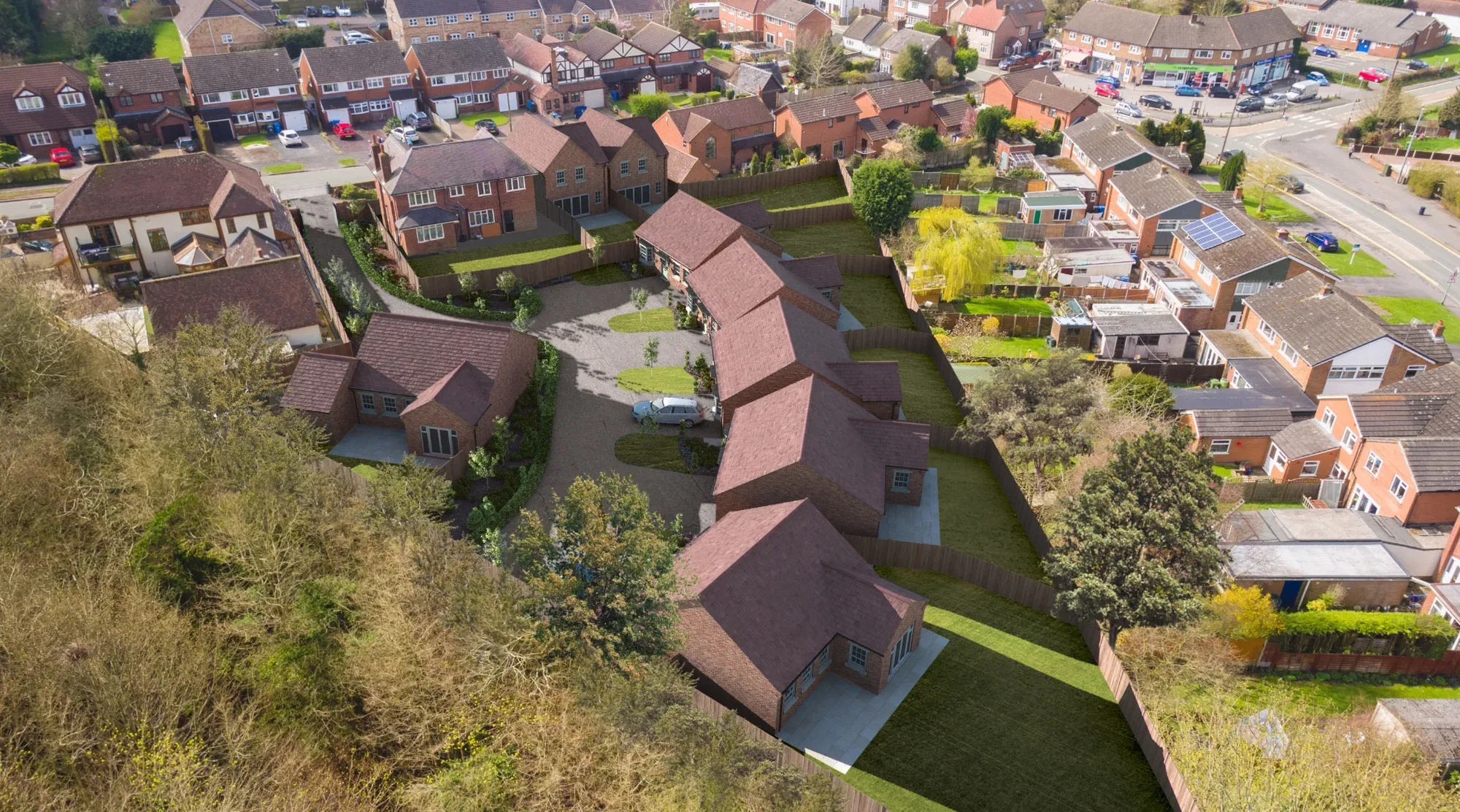 Aerial visualisation of the proposed housing development at 11 Sytch Lane, Wombourne